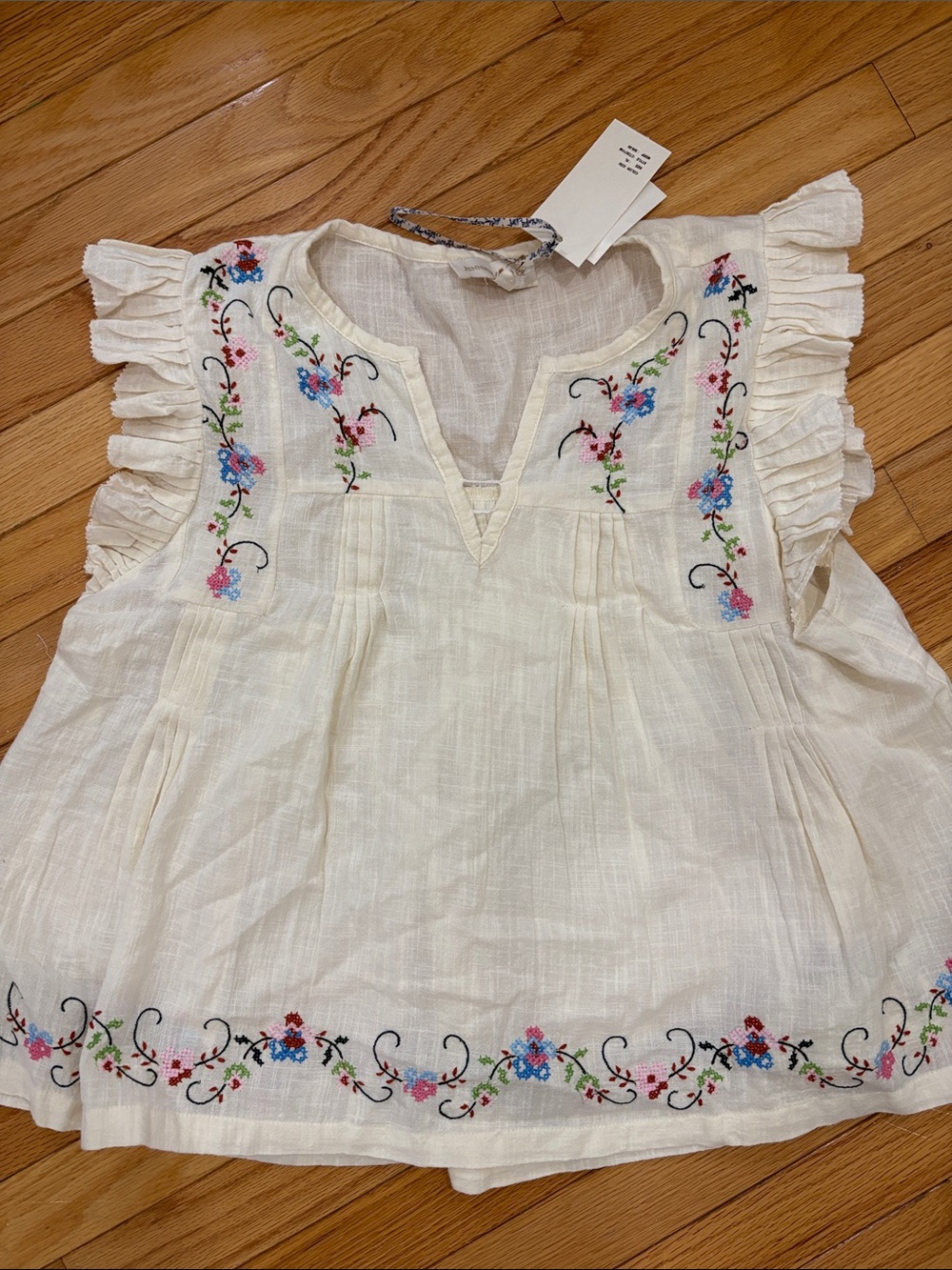 Cream Embroidered Ruffle Sleeve Dress